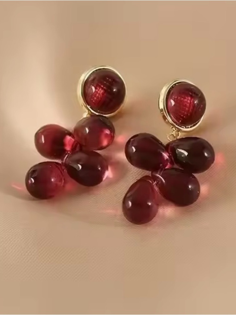 Elegant Red Glass Cluster Drop Earrings